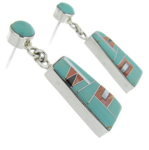 Multicolor Southwest Inlay Silver Post Dangle Earrings FS62363